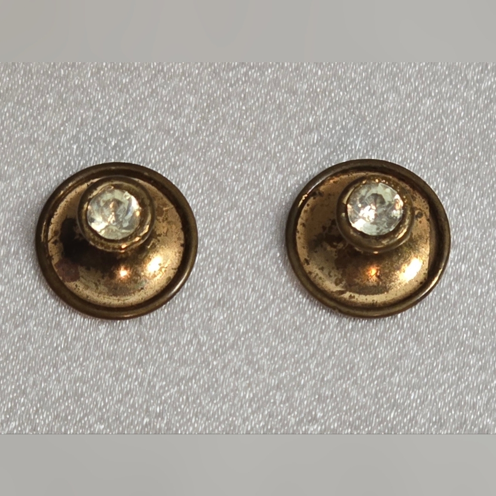 Antique Gold Filled Colorless Stones Collar Button Or Cufflinks Pair